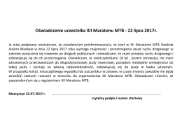 Oświadczenie uczestnika XII Maratonu MTB - 22 lipca