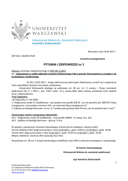 PYTANIA I ODPOWIEDZI nr 1 - Dział Zamówień Publicznych