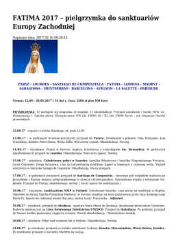 FATIMA 2017 – pielgrzymka do sanktuariów Europy Zachodniej