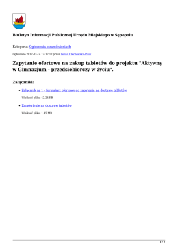 Zapytanie ofertowe na zakup tabletów do projektu "Aktywny w