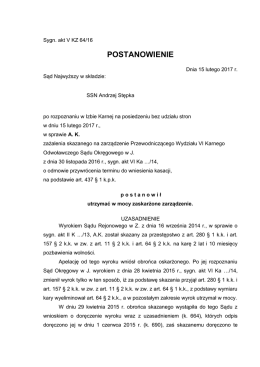 V KZ 64-16 - Sąd Najwyższy
