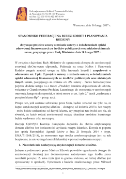 STANOWISKO FEDERACJI NA RZECZ KOBIET I PLANOWANIA