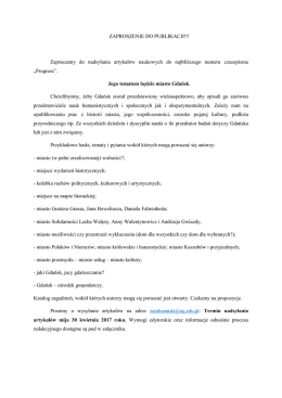 ZAPROSZENIE DO PUBLIKACJI!!! Zapraszamy do nadsyłania