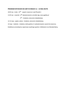 PROGRAM WYCIECZKI DO ŁEBY W DNIACH 11 – 14 MAJ 2017R.