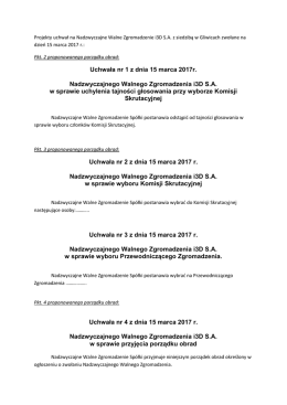 Uchwała nr 1 z dnia 15 marca 2017r. Nadzwyczajnego