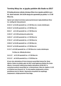 Terminy Mszy św. w języku polskim dla Stade na 2017 W każdą