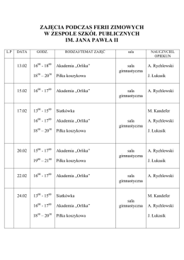 FERIE 2017 - szczeg&oacute;łowy plan - Zesp&oacute;ł Szk&oacute;ł Publicznych im. Jana