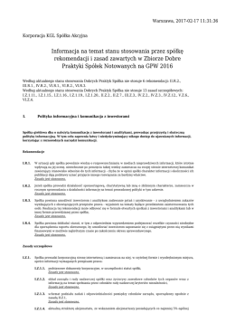Informacja na temat stanu stosowania przez spółkę rekomendacji i