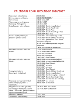 KALENDARZ ROKU SZKOLNEGO 2016/2017