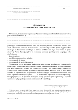 Oświadczenie Autora monografii