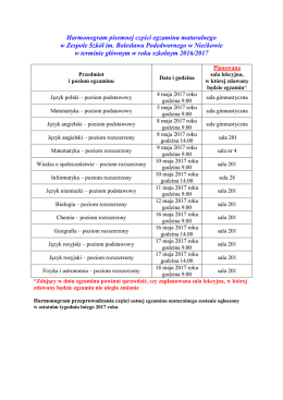 Harmonogram pisemnej części egzaminu maturalnego w Zespole