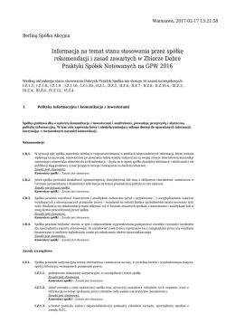 Informacja na temat stanu stosowania przez spółkę rekomendacji i