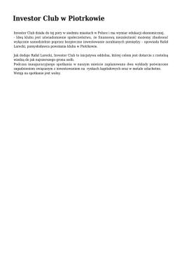 Investor Club w Piotrkowie