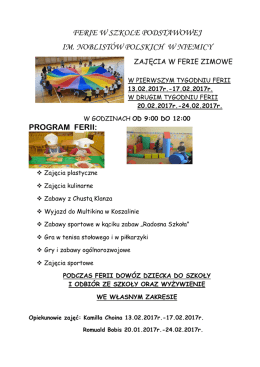 ferie - Szkoła Podstawowa imienia Noblistów Polskich w Niemicy
