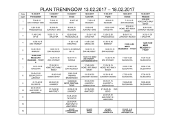 PLAN TRENINGÓW 13.02.2017 – 18.02.2017