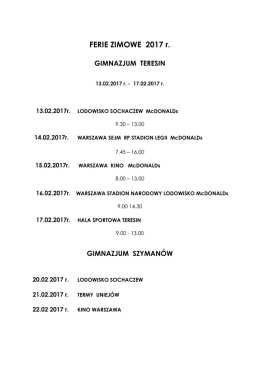 FERIE ZIMOWE 2017 r