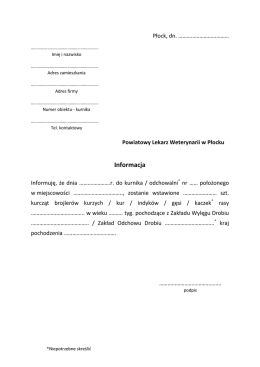 Informacja - Powiatowy Inspektorat Weterynarii w Płocku