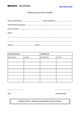 FORMULARZ WYMIANY TOWARU Numer zam&oacute;wienia