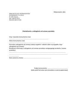 Miejscowość, data Oświadczenie o odstąpieniu od umowy