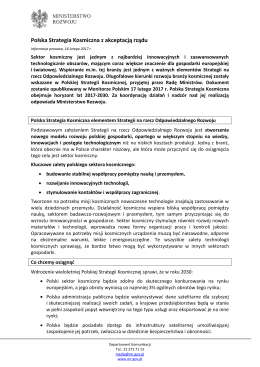 Polska Strategia Kosmiczna z akceptacją rządu