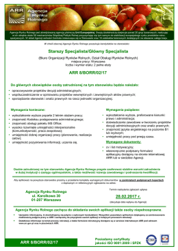 Starszy Specjalista/Gł&oacute;wny Specjalista ARR 8/BORR/02/17 28.02