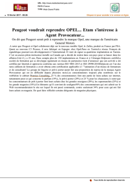 Peugeot voudrait reprendre OPEL... Etam s`intéresse à Agent