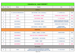 Calendrier du : Jeudi 16/02/2017