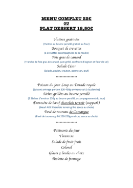 menu complet 22€ plat dessert 18,50