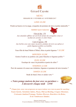 Menu de la semaine du 13 au 18 f&eacute;vrier 2017