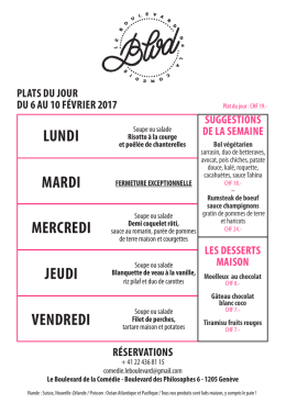 Plats du jour / suggestions de la semaine