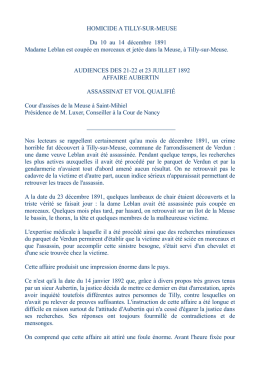 HOMICIDE A TILLY-SUR-MEUSE Du 10 au 14 décembre 1891