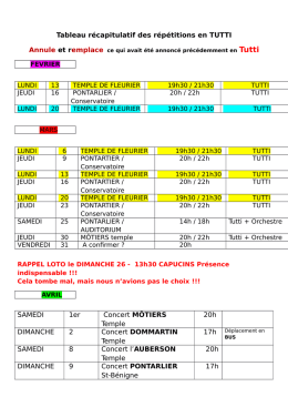 Tableau r&eacute;capitulatif des r&eacute;p&eacute;titions en TUTTI SAMEDI 1er Concert