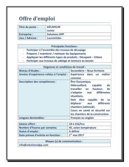 Titre du poste : DÉCAPEUR Junior Entreprise : Solutions DPP Lieu