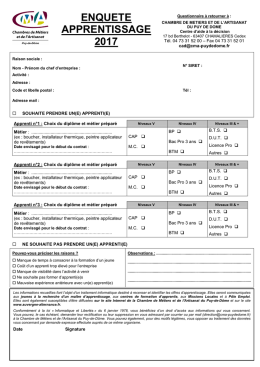 enquête apprentissage 2017 - Chambre de métiers et de l`artisanat