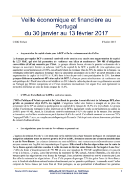 Veille économique et financière au Portugal du 30 janvier au 13