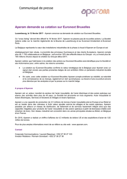 Aperam demande sa cotation sur Euronext Bruxelles
