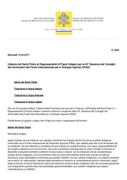 Udienza del Santo Padre ai Rappresentanti di Popoli