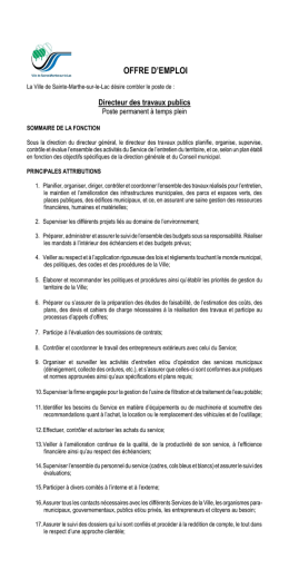 offre d`emploi - Ville de Sainte-Marthe-sur-le-Lac