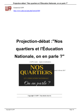 Projection-débat :"Nos quartiers et l`Éducation Nationale, on