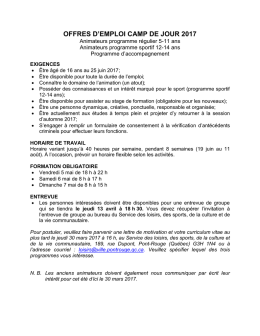 Animateurs de camp de jour pour les - Ville de Pont