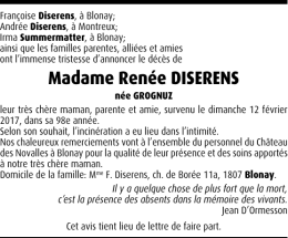 Madame Ren&eacute;e DISERENS