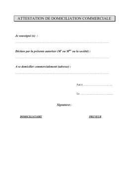 ATTESTATION DE DOMICILIATION COMMERCIALE