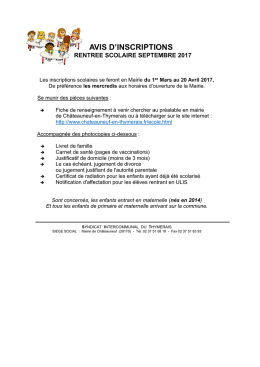 Inscription scolaire 2017 - mairie de CHATEAUNEUF EN THYMERAIS