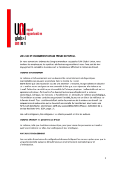 VIOLENCE ET HARCELEMENT DANS LE MONDE DU TRAVAIL En