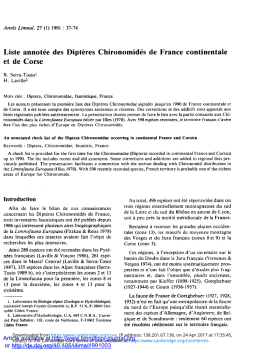 Liste annot&eacute;e des Dipt&egrave;res Chironomid&eacute;s de France continentale et