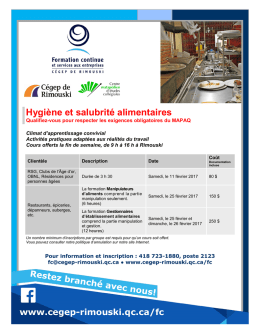 Hygi&egrave;ne et salubrit&eacute; alimentaires