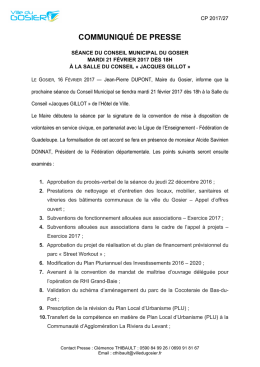 COMMUNIQU&Eacute; DE PRESSE