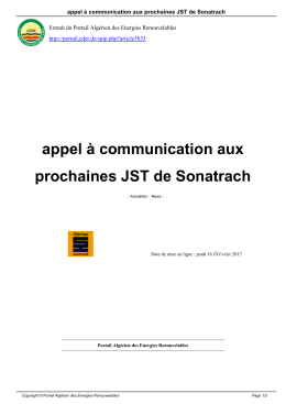 appel &agrave; communication aux prochaines JST de Sonatrach