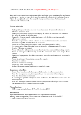 L`OPÉRA DE LYON RECHERCHE UN(E) ASSISTANT(E) DE