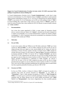 Rapport du Conseil d`administration d`Actelion Ltd selon Article 132